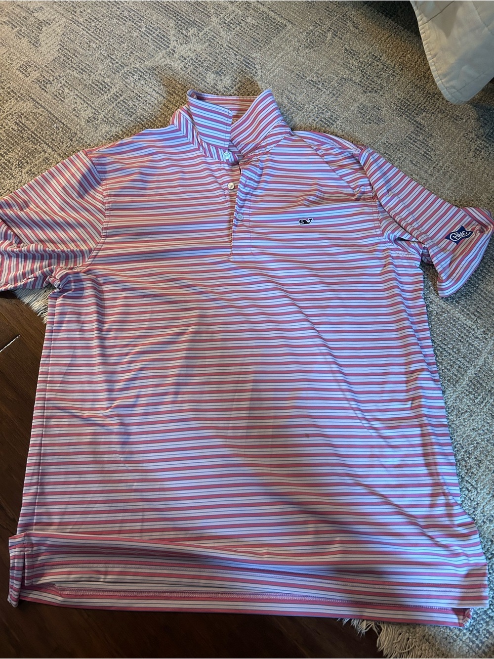 Vineyard Vines Men's Pink Stripe Performance Polo large